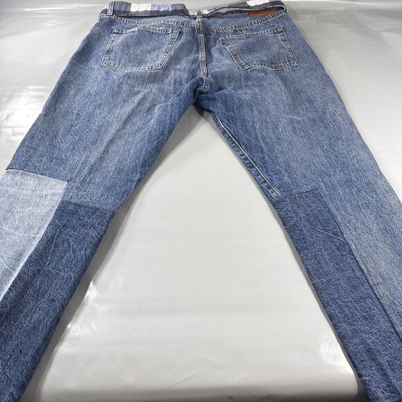Levis 501 Jeans Women Patchwork Denim Ragged Lands Color Block Raw Hem Straight - Picture 8 of 16
